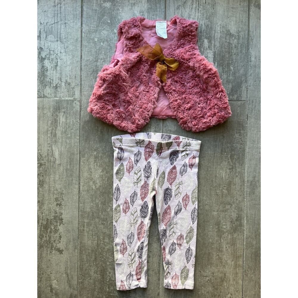 Baby Girl Toddler 2 Piece Outfit Set Faux Fur Vest & Leggings Boho Designer 18M